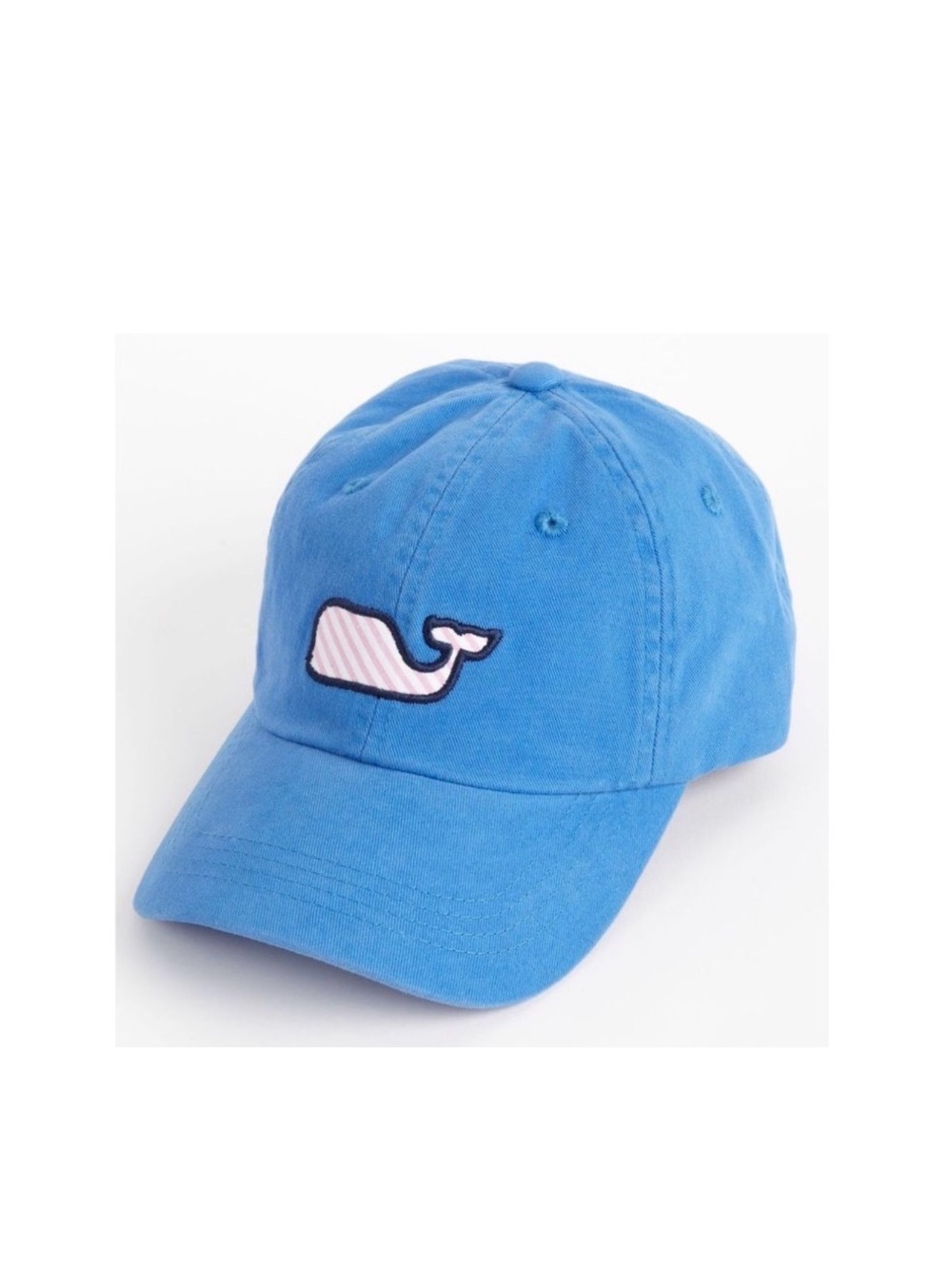 Vineyard Vines Baseball Cap in Blue with Pink and White Striped Whale Logo
